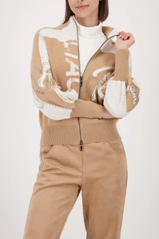 monari - Strickjacke mit Strasssteinen cognac gemustert - Gr. - 44