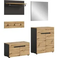 Home affaire Garderoben-Set REHAT, TOPSELLER!, 5-teilig, Breite 175cm, individuell stellbar, (Set, 4-St., bestehend aus: Sitzbank, Paneel, Hakenleiste, Spiegel, Kommode), Garderobenkombination, Kombination, Set, Flurgarderobe, Diele