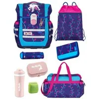 McNeill Schulranzen Ergo Complete "Lilly" Unicorn Einhorn Schultasche ab der 1. Klasse (Set, 9-tlg., inkl. Federmappe und Sporttasche), ergonomisch, mit Brustgurt, höhenverstellbar - wächst mit dem Kind mit