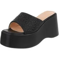 Ital-Design Damen Plateau-Slipper mit Keilsohle und offenem Design Plateausandaletten (91895897) Keilabsatz/Wedge Keilsandaletten in Schwarz