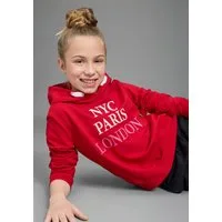 KIDSWORLD Kapuzensweatshirt NYC Paris London - Stickerei Langarm, gerade Passform, bedruckt, Kapuze, aus Baumwolle