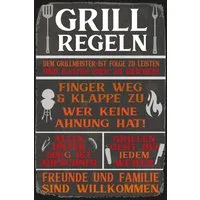 queence Metallbild Grillregeln, Essen, Geschirr & Besteck, Getränke, Schriftzug, Sprüche, Sprüche & Texte, Vintage (1 St), 20x30cm inkl. Aufhängung, Outdoor geeignet