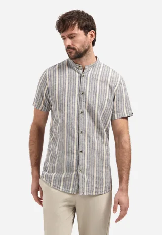 No Excess - Shirt Short Sleeve Yarn Dyed Dobby Stripe With Linen blue - Gr. - M