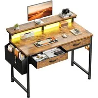 Klyvvo Schreibtisch mit 3 Schubladen, Gaming Schreibtisch mit LED Bieten Stauraum (1-St., Monitorständer & Seitenfach, Gaming Tisch RGB mit Fernbedienung), Kompakte Maße Passen Gut in Studierende, Home-Office-Arbeiter