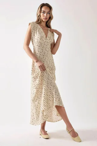 Blumiges V-Ausschnitt Midikleid