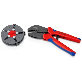 KNIPEX MultiCrimp Crimpzange mit Wechselmagazin mit Mehrkomponenten-Hüllen brüniert 250 mm - 973303