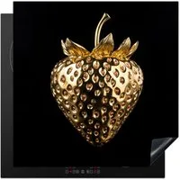 MuchoWow Herd-Abdeckplatte Erdbeere - Gold - Schwarz - Chrom, Vinyl, (1 tlg), Küche Herdabdeckung Ceranfeld Induktionsfeld Vinyl, 60x60 cm