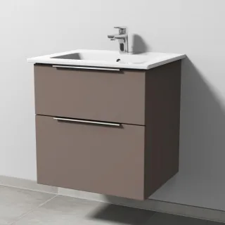 Sanipa 3way Keramik-Set Venticello Keramik-Waschtisch und Unterbau mit 2 Auszügen, Taupe-Matt UP3211T