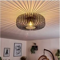 hofstein Deckenleuchte »Pieris« runde Deckenlampe aus Metall in Schwarz, ohne Leuchtmittel, E27, Retro-Leuchte mit Lichteffekt durch Gitter-Optik
