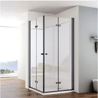 IMPTS Eckdusche Duschkabine Schwarz Eckeinstieg 180º Eckig Faltbar Dusche Falttür, BxT: 70x70 cm, Einscheibensicherheitsglas, Sicherheitsglas, Set, mit hochwertigen Aluminiumprofilen in Matt Schwarz, Doppel Falttüren Falttürkabine Duschabtrennung Rah
