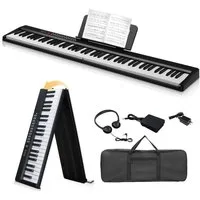LALAHO Digitalpiano Klappbare E-Keyboard mit 88 Tasten, Klappklavier, Bluetooth und MIDI, tragbar, mit Kopfhörer, Lautsprecher