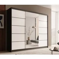 MOEBLO Schiebetürenschrank Tivora 250 (Moderner, platzsparender Kleiderschrank mit Spiegel für Schlafzimmer und Ankleidezimmer, 3 Schiebetüren, 11 Einlegeböden, stabile Kleiderstange, Wohnzimmerschrank mit Spiegel, Schwebetürenschrank Schrank Gardero