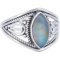 mantraroma Silberring DAHAB Ellipse aus 925 Silber mit Regenbogen Mondstein (Ring mit Schmuckbeutel), Damenring aus 925er Silber