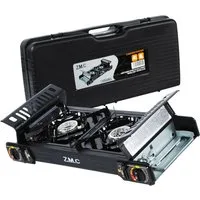 ZMC Gaskocher PREMIUM Butan Gaskocher Campingkocher 2-flammig + Gaskartuschen 227g, (Doppel Kartuschenkocher mit Zündsicherung, mit Piezozündung, Wärmeleistung: 2,0KW, 2,0KW), für Outdoor und Innenraum, Gasherd Kochfeld Gas Kocher Herd