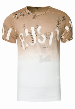 T-Shirt Verwaschen mit Farbverlauf und Seitlicher Knopfleiste