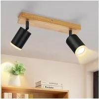 ZMH LED Deckenstrahler 2/3/4 Flammig GU10 Holz-Acryl Deckenleuchte 350° Drehbar Wohnzimmer, Einfache Installation, ohne Leuchtmittel, Schwarz