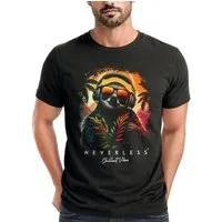 Neverless Print-Shirt Herren T-Shirt Musik DJ Chill Faultier Print Aufdruck Relax Sommer mit Print