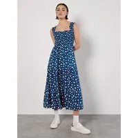 Apricot Midikleid Florales Midikleid mit Smokdetails