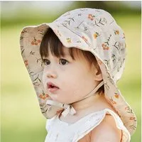 MAXIMO Sonnenhut (1-St) Beige, Sonnenhut, Blume, Leinenmix, Band, Nackenschutz, Allover-Motiv