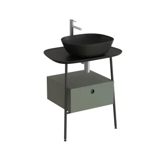 VitrA Plural Waschtischunterbau mit 1 Vollauszug und Konsolenplatte 68 x 49 x 74 Schwarz Matt,80474 80474