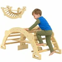 AIYAPLAY Klettergerüst Klettergerüst Indoor, 2 in 1 Kletterbogen & Schaukelpferd, (2 in 1 Kletterbogen, 1-St., Kletterspielzeug aus Holz), für Kinder 2-4 Jahre, Indoor, Naturholz