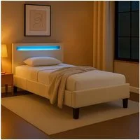 IDIMEX Polsterbett BAGO, Jugendbett mit LED Beleuchtung & Lattenrost Samtbezug cremeweiß