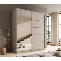 MOEBLO Schiebetürenschrank Nexo 180 (Moderner Kleiderschrank mit Spiegel für Schlafzimmer und Ankleidezimmer, 2 Schiebetüren, 6 Einlegeböden, stabile Kleiderstange, Kleiderschrank 2-türig Schrank Garderobe Schlafzimmer Drehtürenschrank mit Spiegel) (