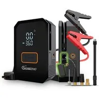 Leicke Fahrradpumpe Mobiler Kompressor 150 PSI mit integrierter Starthilfe, LED-Notlicht und Luftdüsen für Benziner bis 6,0L und Diesel bis 3,0L