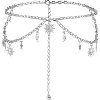 Zaewry Taillengürtel Mondstern Verstellbare Taillenkette für Kleider Jeans Doppellagiger Damen Metallkettengürtel