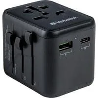 Universal-Reiseadapter UTA-02, Reisestecker schwarz, 1x USB-A, 1x USB-C