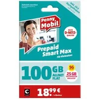 Penny Mobil Prepaid Smart Max Simkarte mit 20 € Startguthaben Prepaidkarte, (EU-Roaming inkl. Schweiz)
