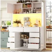 Flieks Küchenbuffet mit LED-Beleuchtung, Gläserhalter, 8 Schubladen und 3 Türen (1-St., B120/T40/H183,5 cm) Hochschrank Küchenschrank Geschirrschrank mit verstellbaren Ablagen