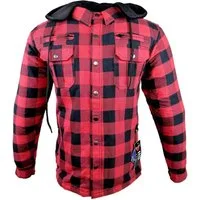 Alpha Speeds Motorradjacke Flanell-Holzfäller Motorrad KEV ARAMID Shirt Lumber Biker Hemd PRO Rot (Wasserdicht & Winddicht & Atmungsaktiv + wasserdichte Reißverschlüsse) mit abnehmbare Kapuze & Innenjacke, All Season, inklusive Protektoren