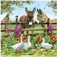 Ambiente Luxury Paper Products Papierserviette, Servietten Papier 33x33cm 3-lagig mit Bauernhof Tiere Motiv 20 Stück