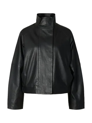 selected women - SLWZENIA LEATHER JACKET NOOS Black - Gr. - 42