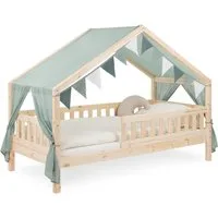 Ehrenkind Betthimmel für Panorama Hausbett Lille mit Wimpelkette (Jade, passend für Panorama Hausbett Lille 90x200), halbtransparenter Stoff mit hoher Luftdurchlässigkeit