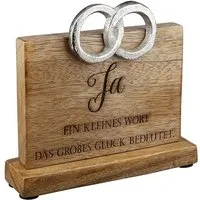 GILDE Dekoobjekt 44286-1 – Hochzeit „JA“ – Mangoholz & Aluminium – 15,5 cm