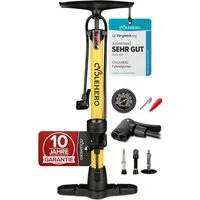 CYCLEHERO Standpumpe CYCLEHERO Fahrradpumpe Standpumpe, alle Ventile, mit Manometer - Gelb, Klappmechanismus, Doppelpumpenkopf, Integriertes Manometer