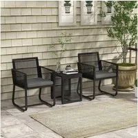 Outsunny Gartenlounge-Set Rattan Gartenmöbel-Set, Sitzgruppe mit 2 Gartenstühle, Beistelltisch, (Sitzgarnitur, 3-tlg., Gartengarnitur), mit Tischplatte aus Hartglas, Kissen, für Balkon, Schwarz