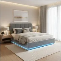 en.casa Polsterbett, »Tröstiar« mit LED-Beleuchtung Bettkasten Leinen 160x200cm Anthrazit