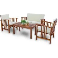 en.casa Gartenlounge-Set, (4-tlg., 1 Tisch, 2 Stühle, 1 Sitzbank inkl. Kissen), »Brissogne« Akazie Holzfarben/Beige