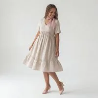 OriginalYou Sommerkleid Strandkleider Leichte Sommerkleider Damen Midi Kleider Boho Stil erhältlich in Größe 40/44, mit V-Ausschnitt, mit Boho Stickerei
