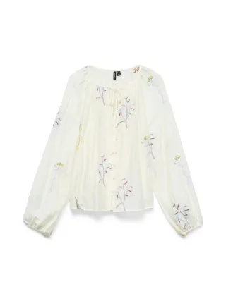 VERO MODA - VMLINA LS EMB TOP WVN Snow White - Gr. - S