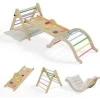 LALAHO Klettergerüst 5-in-1 Kletterdreieck & Kletterbogen & Leiter & Rutsche, Klettergerüst mit Kissen, Spielplatz für Kleinkinder 1-3 Jahre