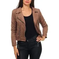 malito more than fashion Lederimitatjacke malito Damen Jacke, Velours Jacke, Biker Jacke mit Reißverschluss, Bikerjacke Slim Fit mit Reversekragen