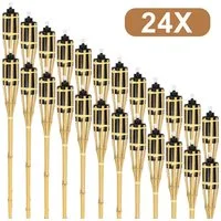 Clanmacy Gartenfackel 12/24x Gartenfackeln Draußen Natur Bambus 90cm Fackeln für Garten, Natur