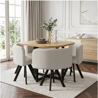 Flieks Essgruppe Esstisch mit 4 Stühlen, (Set, 5-tlg., Tisch mit 4 Stühlen), quadratisch Küchentisch in Eichenfarbe, Esszimmerstühle Leinen Beige