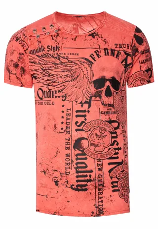 Verwaschenes T-Shirt mit "Flying-Skull" Print
