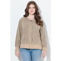 Ulla Popken Sweatjacke Sweatjacke Leomuster Rundhals Knopfleiste Langarm