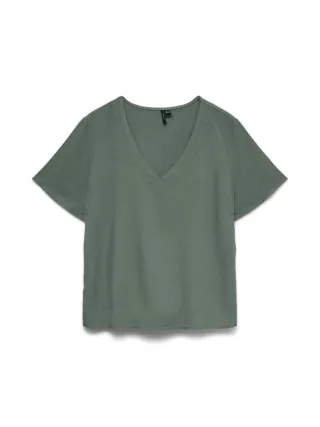 VERO MODA - VMMYMILO LIN S/S V-NECK TOP WVN GA BOO - Gr. - XS